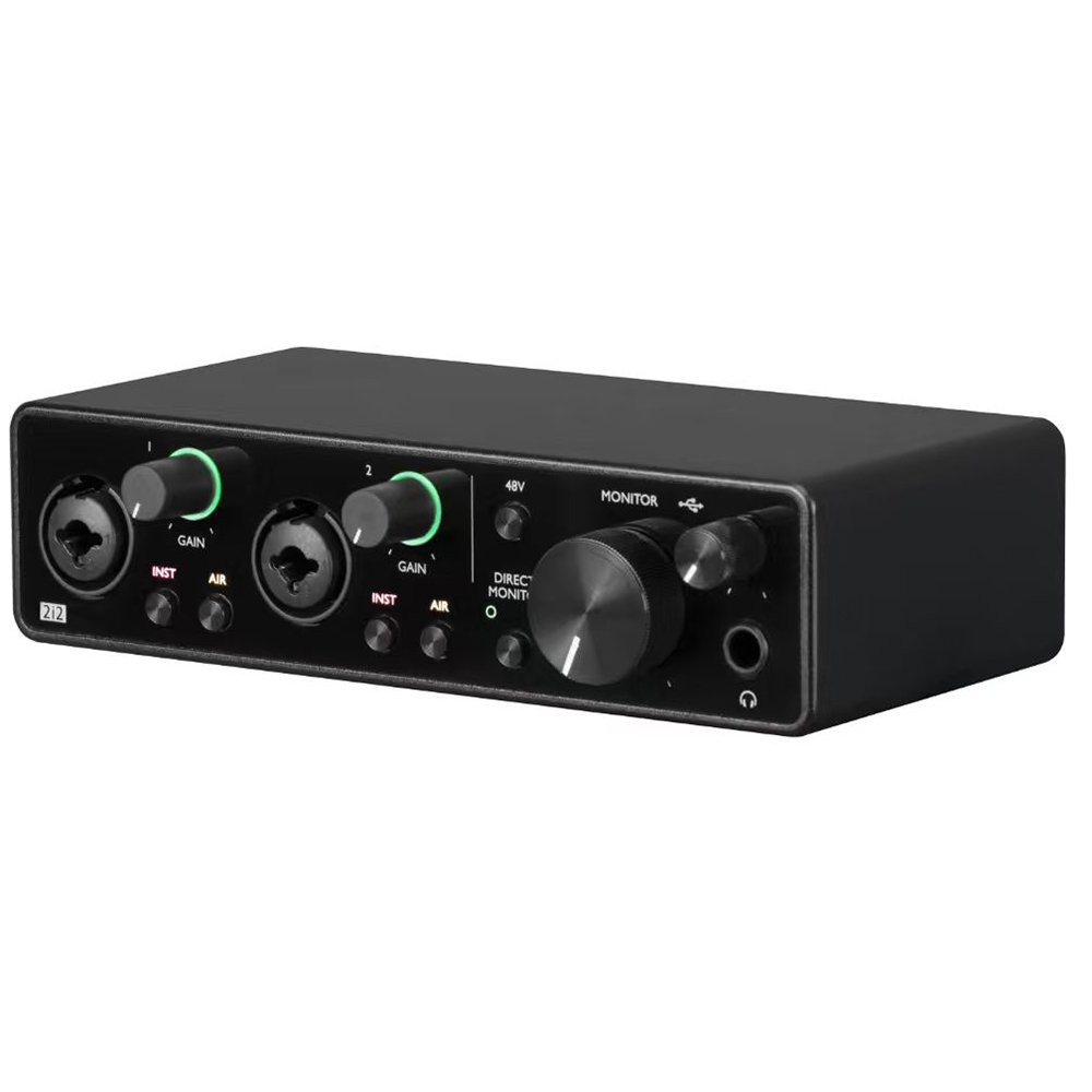 Interfaz de audio USB YH- 2i2 01 Negro Vista frontal de la interfaz de audio USB YH-Audio 2i2 24 bits 192kHz