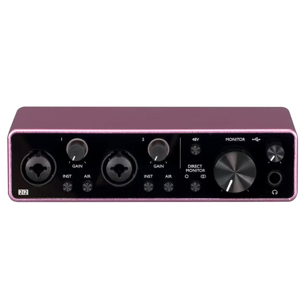 Interfaz de audio USB YH- 2i2 01 Rosa Vista frontal de la interfaz de audio USB YH-Audio 2i2 24 bits 192kHz