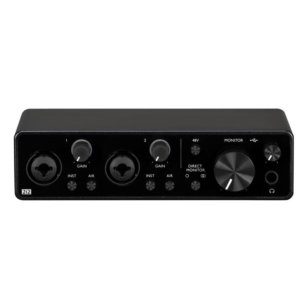 Interfaz de audio USB YH- 2i2 03 Negro Vista frontal de la interfaz de audio USB YH-Audio 2i2 24 bits 192kHz